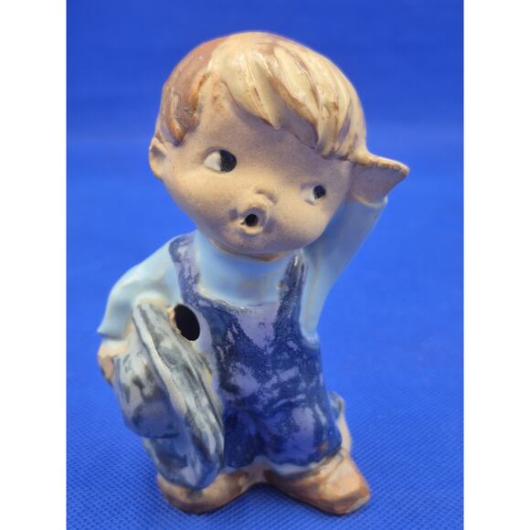 1960s UCTCI Japan Ceramic Boy w/Hat Girl w/Basket Figurines 4.5" YK - Picture 2 of 8